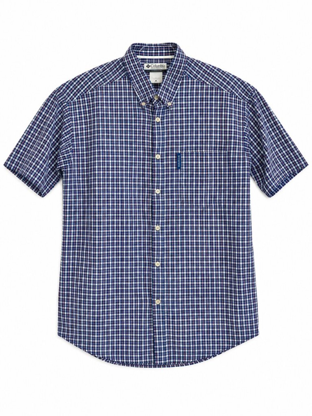 Columbia Men's Blue Red Plaid Short Sleeve Button-Down Shirt M